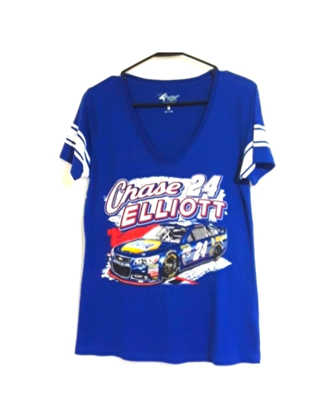 Chase Elliott Racing 24 Womens Sz M Blue V-neck Short Sleeve Graphic Tee Shirt